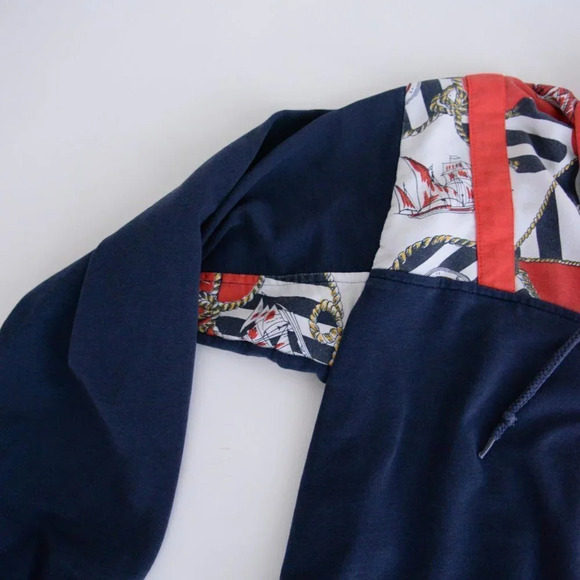 Vintage Euro Joy Navy & Red Nautical Button Collar with Draw String Sweater - Picture 9 of 11